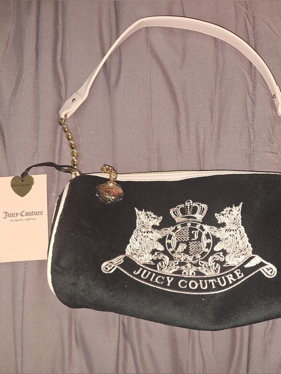 Juicy Couture Handbags - EXCLUSIVE Juicy Couture Black Logo Shoulder Bag with Pink Trim